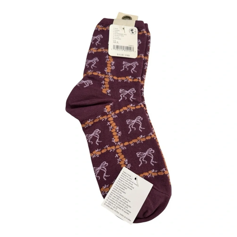 Free People Bow Grid Crew Socks – Plum & Orange